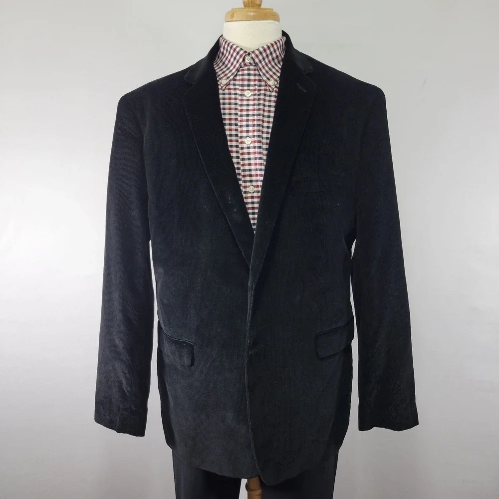 Saddlebred Men's Sport Coat Blazer‎ Two Button Black Corduroy Cotton Size 48L